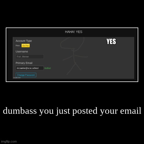 dumbass you just posted your email | | image tagged in funny,demotivationals | made w/ Imgflip demotivational maker