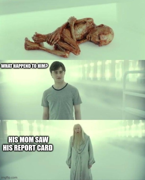 Dead Baby Voldemort / What Happened To Him | WHAT HAPPEND TO HIM? HIS MOM SAW HIS REPORT CARD | image tagged in dead baby voldemort / what happened to him | made w/ Imgflip meme maker