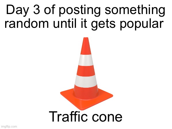Traffic cone | Day 3 of posting something random until it gets popular; Traffic cone | image tagged in random | made w/ Imgflip meme maker