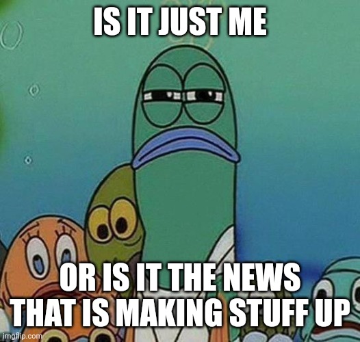 SpongeBob | IS IT JUST ME OR IS IT THE NEWS THAT IS MAKING STUFF UP | image tagged in spongebob | made w/ Imgflip meme maker