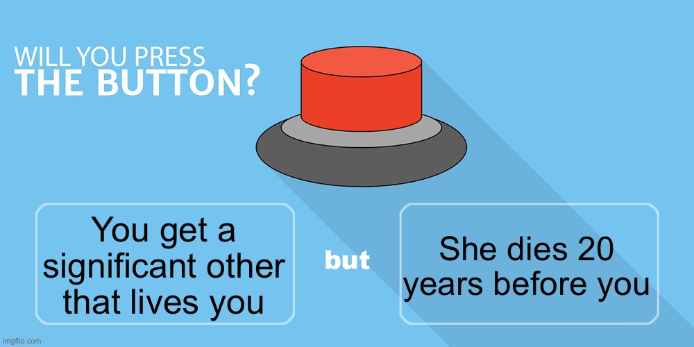 If you die at 20 | She dies 20 years before you; You get a significant other that lives you | image tagged in would you press the button | made w/ Imgflip meme maker