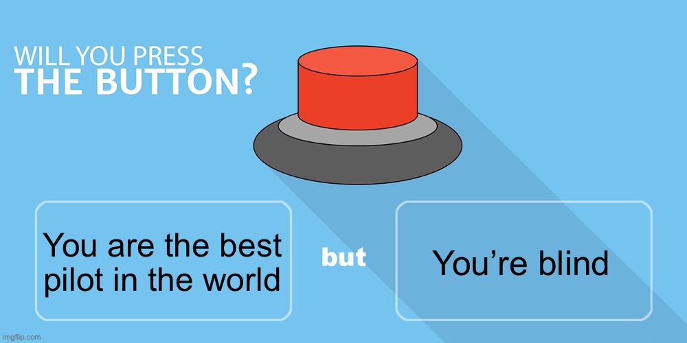 Would you press the button? | You’re blind; You are the best pilot in the world | image tagged in would you press the button | made w/ Imgflip meme maker
