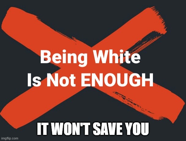 Being White Is Not Enough | IT WON'T SAVE YOU | image tagged in white people,conservative,republican,maga,democrats | made w/ Imgflip meme maker