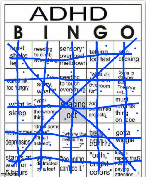 i am a walking talking ADHD gremlin | image tagged in adhd bingo | made w/ Imgflip meme maker