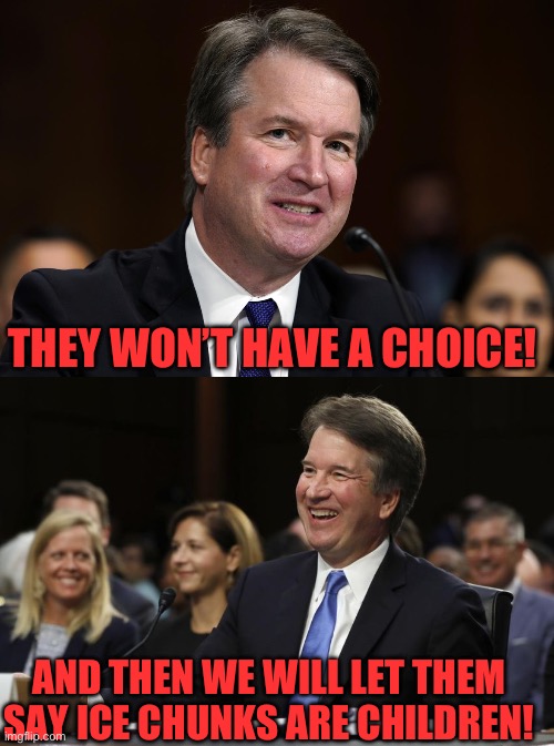 THEY WON’T HAVE A CHOICE! AND THEN WE WILL LET THEM SAY ICE CHUNKS ARE CHILDREN! | image tagged in hold my beer,laughing kavanaugh | made w/ Imgflip meme maker