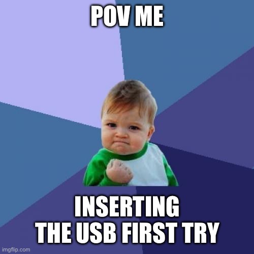 Success Kid Meme | POV ME; INSERTING THE USB FIRST TRY | image tagged in memes,success kid | made w/ Imgflip meme maker