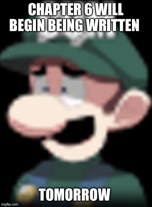 Luigi’s reaction | CHAPTER 6 WILL BEGIN BEING WRITTEN; TOMORROW | image tagged in luigi s reaction | made w/ Imgflip meme maker