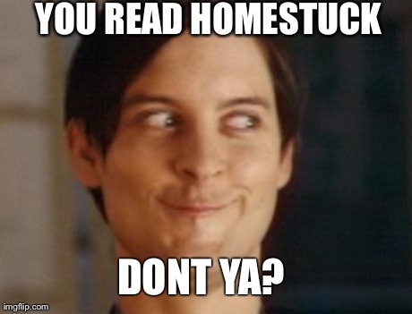 Spiderman Peter Parker | YOU READ HOMESTUCK  DONT YA? | image tagged in memes,spiderman peter parker | made w/ Imgflip meme maker