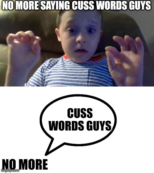 NO MORE SAYING CUSS WORDS GUYS; CUSS WORDS GUYS; NO MORE | made w/ Imgflip meme maker