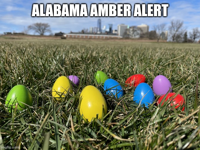 Alabama Amber Alert | ALABAMA AMBER ALERT | image tagged in alabama,eggs,easter eggs,alert | made w/ Imgflip meme maker