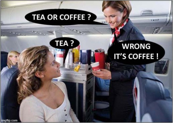Service With A Smile ! | image tagged in air travel,stewardess,choices | made w/ Imgflip meme maker