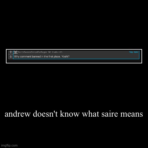andrew doesn't know what saire means | | image tagged in demotivationals | made w/ Imgflip demotivational maker