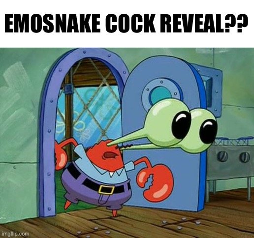 Mr Krabs Staring | EMOSNAKE COCK REVEAL?? | image tagged in mr krabs staring | made w/ Imgflip meme maker