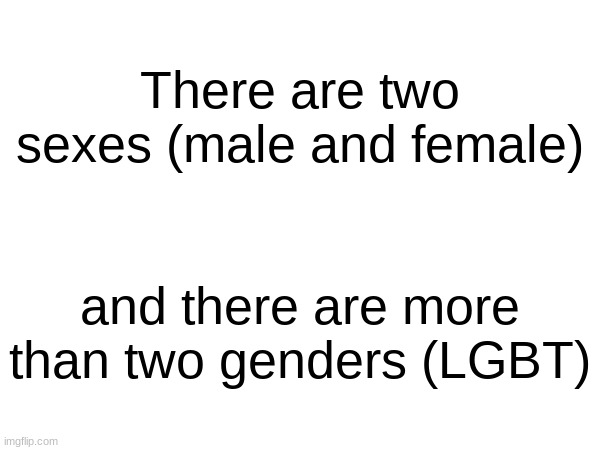 There are two sexes (male and female); and there are more than two genders (LGBT) | made w/ Imgflip meme maker