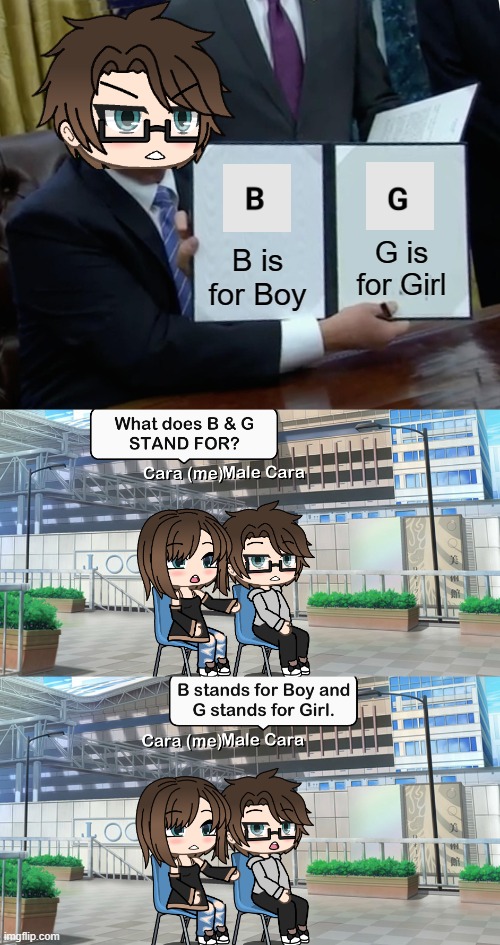 B is for Boy and G is for Girl at the same time. Male Cara found this. | G is for Girl; B is for Boy | image tagged in memes,pop up school 2,pus2,x is for x,male cara,cara | made w/ Imgflip meme maker