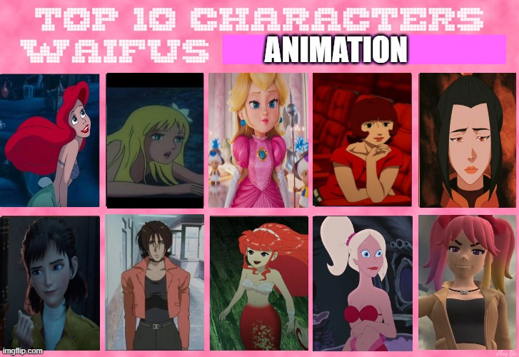 the 10 waifus of animation Blank Meme Template