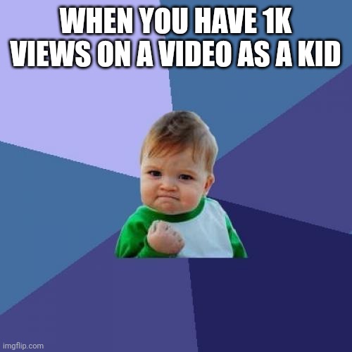 When u have 1k views on a video as a kid | WHEN YOU HAVE 1K VIEWS ON A VIDEO AS A KID | image tagged in memes,success kid | made w/ Imgflip meme maker