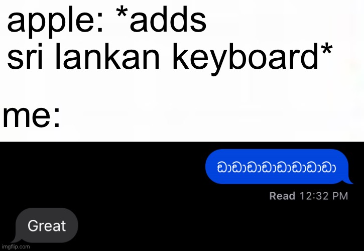 true story | apple: *adds sri lankan keyboard*; me: | image tagged in memes,funny,balls,oh no cringe | made w/ Imgflip meme maker