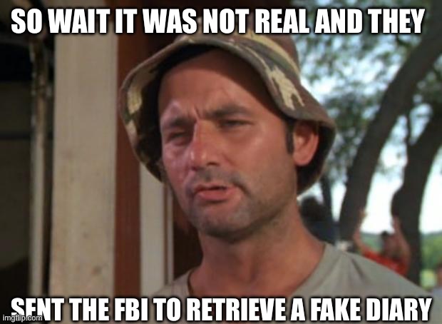 So I Got That Goin For Me Which Is Nice Meme | SO WAIT IT WAS NOT REAL AND THEY SENT THE FBI TO RETRIEVE A FAKE DIARY | image tagged in memes,so i got that goin for me which is nice | made w/ Imgflip meme maker
