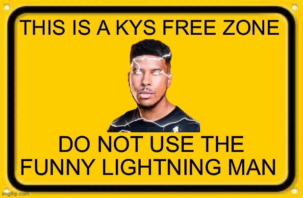 Blank Yellow Sign | THIS IS A KYS FREE ZONE; DO NOT USE THE FUNNY LIGHTNING MAN | image tagged in memes,blank yellow sign | made w/ Imgflip meme maker