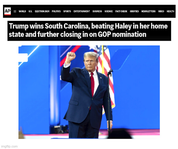 Trumps Wins South Carolina! | image tagged in south carolina,donald trump,winner,nikki haley,loser | made w/ Imgflip meme maker