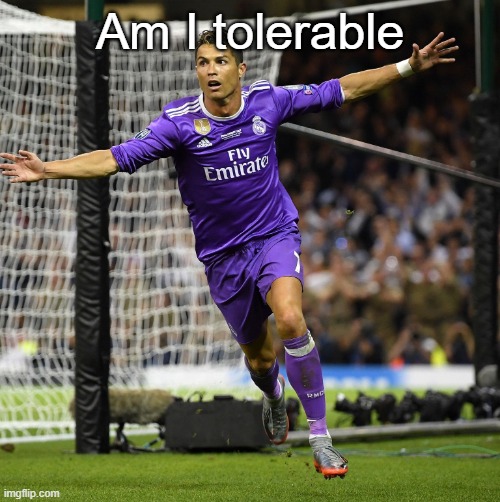 Ronaldo | Am I tolerable | image tagged in ronaldo | made w/ Imgflip meme maker