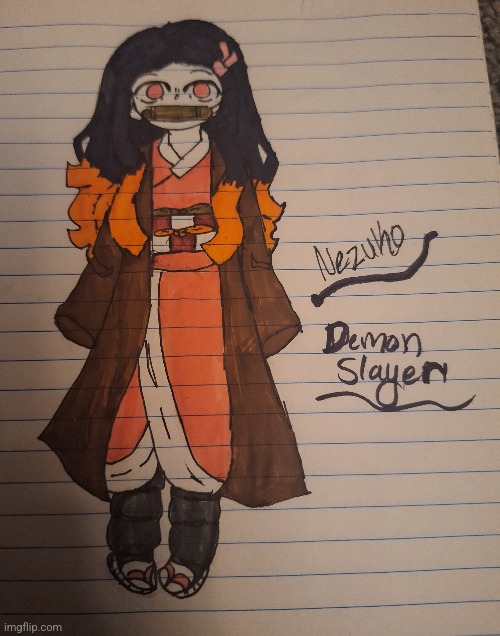 Got some new markers and decided to draw and color Nezuko with them | image tagged in nezuko kamado,demon slayer,drawing,coloring,new markers | made w/ Imgflip meme maker