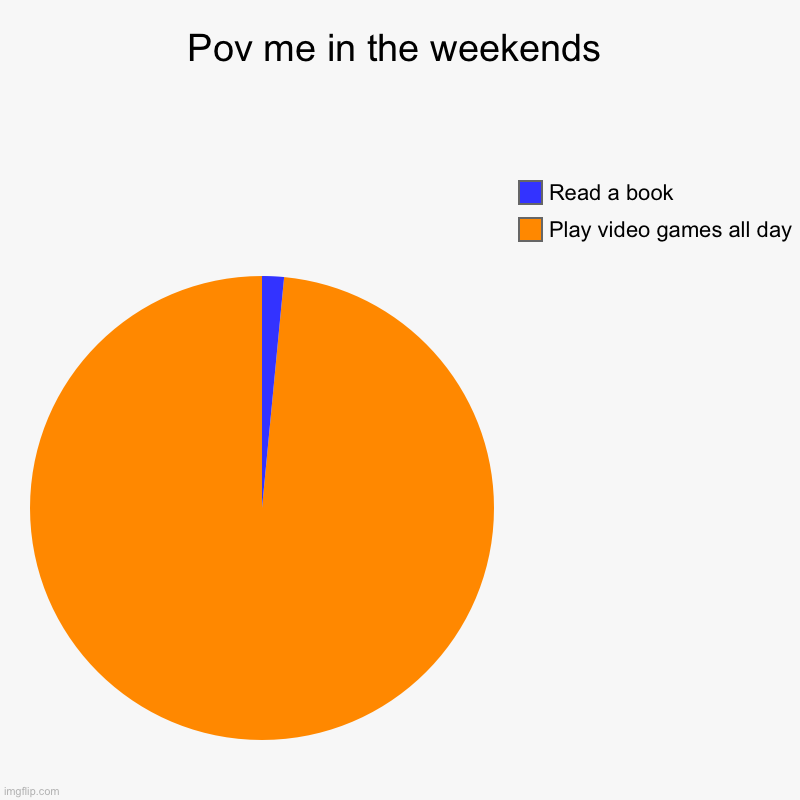 Pov me on the weekends | Pov me in the weekends | Play video games all day, Read a book | image tagged in charts,pie charts | made w/ Imgflip chart maker