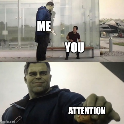 Hulk Taco | ME YOU ATTENTION | image tagged in hulk taco | made w/ Imgflip meme maker