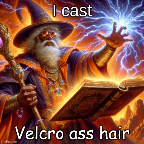 Wizard I cast | I cast; Velcro ass hair | image tagged in wizard i cast | made w/ Imgflip meme maker