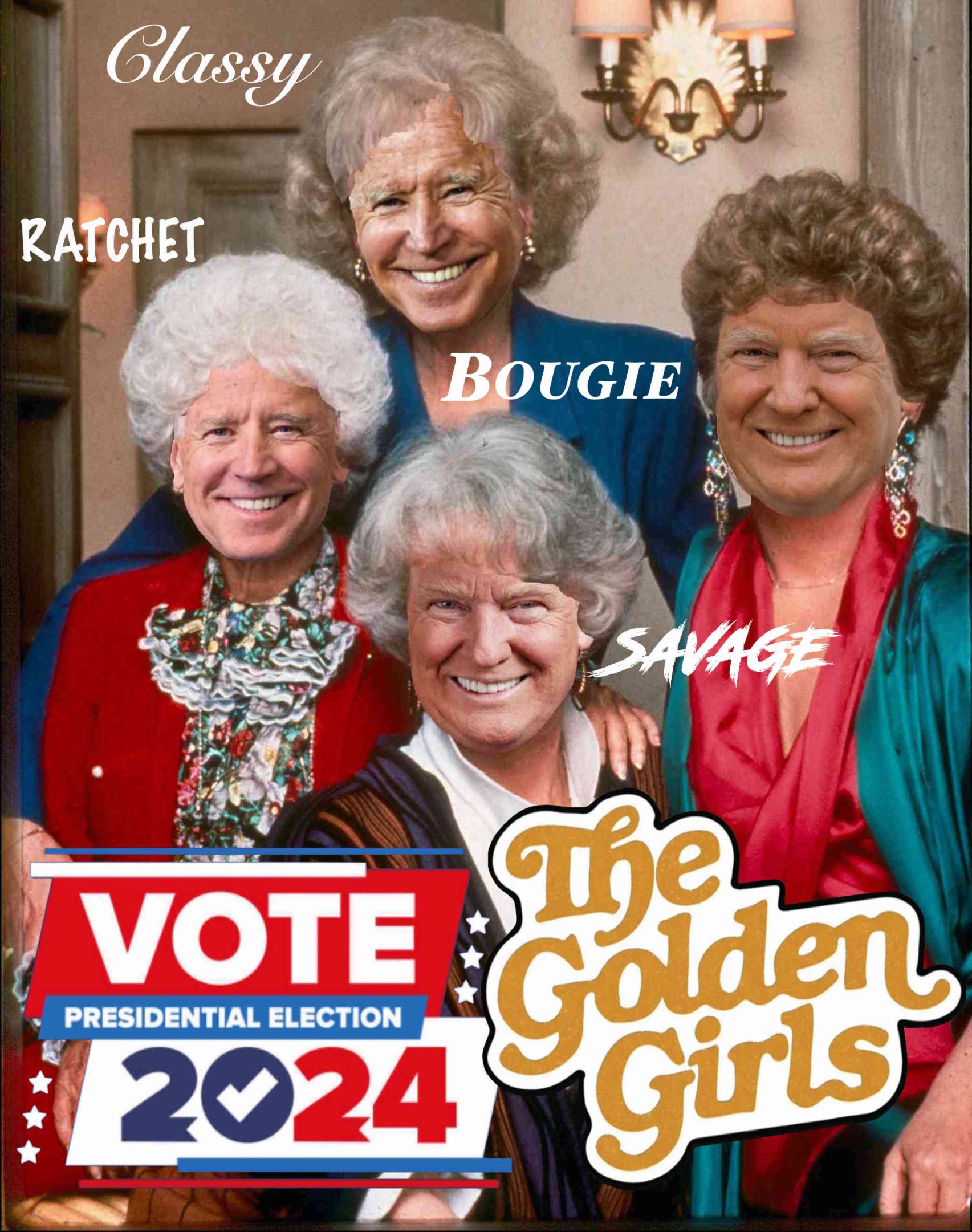 High Quality Golden Girls Biden Trump Vote Presidential Election 2024 Meme Blank Meme Template