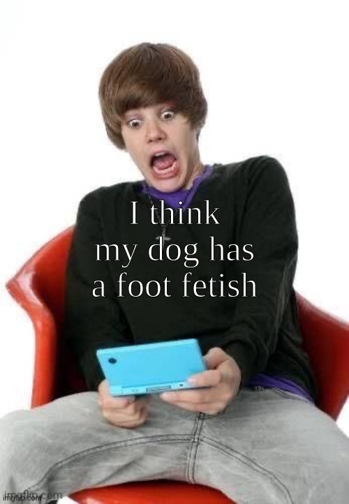 juster beber | I think my dog has a foot fetish | image tagged in juster beber | made w/ Imgflip meme maker