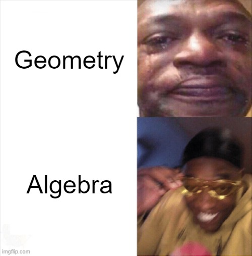 Me learning maths: | Geometry; Algebra | image tagged in sad happy | made w/ Imgflip meme maker