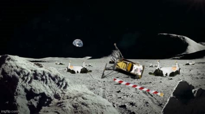 Moons South Pole | image tagged in odie,cow jumped over the moon,spacwx,cow tipping,nasa,space travel | made w/ Imgflip meme maker