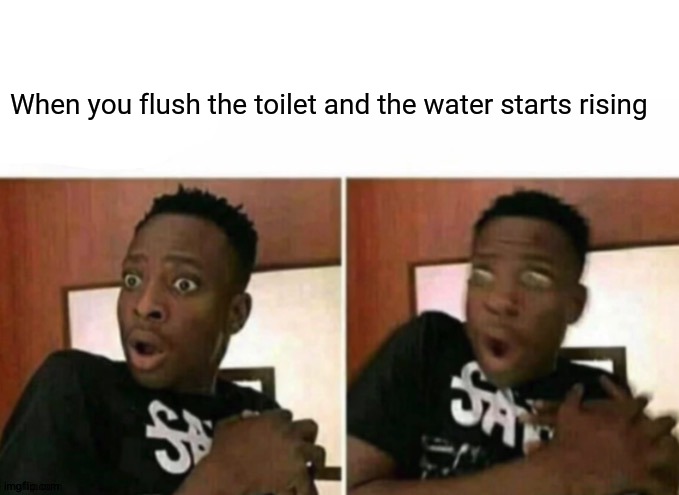 Shiver Me Trousers! | When you flush the toilet and the water starts rising | image tagged in shocked black guy | made w/ Imgflip meme maker