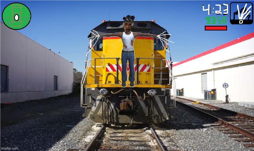 CJ Stops train | image tagged in carl johnson,stop train | made w/ Imgflip meme maker