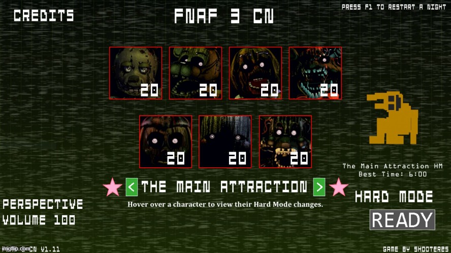 I finally beaten the shooter25 fnaf 3 cn enhancement by beating the main attraction hard mode and the vent rush secret night | made w/ Imgflip meme maker