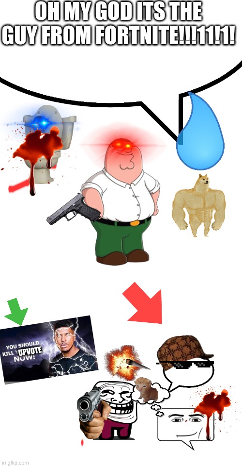 new user images be like: | UPVOTE OH MY GOD ITS THE GUY FROM FORTNITE!!!11!1! | image tagged in speech bubble | made w/ Imgflip meme maker