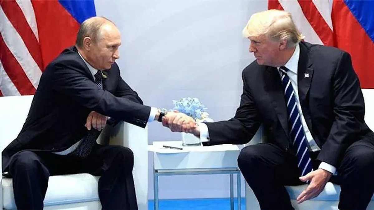 High Quality Putin and Trump 'shake on it' 1200x675 Blank Meme Template