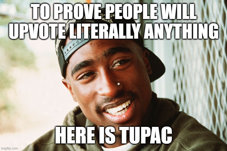 tupac | TO PROVE PEOPLE WILL UPVOTE LITERALLY ANYTHING; HERE IS TUPAC | image tagged in tupac | made w/ Imgflip meme maker