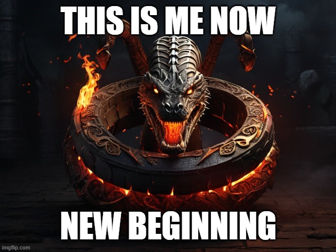 THIS IS ME NOW; NEW BEGINNING | image tagged in fun,viking snake,vikings,ouroboros | made w/ Imgflip meme maker