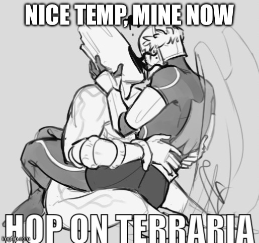 chat murderer | NICE TEMP, MINE NOW | image tagged in hop on terraria | made w/ Imgflip meme maker