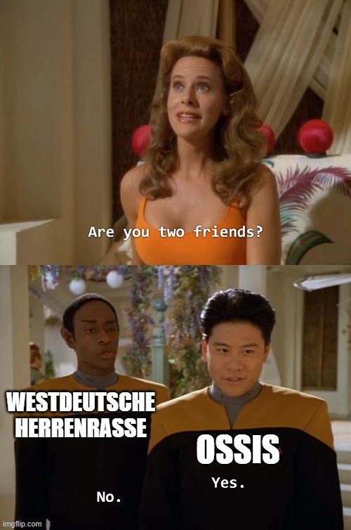 Are you two friends? | WESTDEUTSCHE HERRENRASSE; OSSIS | image tagged in are you two friends | made w/ Imgflip meme maker
