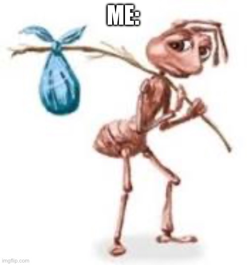 Sad ant with bindle | ME: | image tagged in sad ant with bindle | made w/ Imgflip meme maker