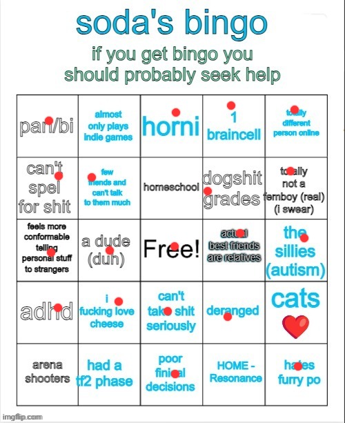 Soda's bingo | image tagged in soda's bingo | made w/ Imgflip meme maker