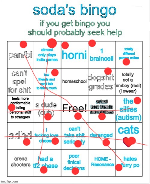 silly :3 | image tagged in soda's bingo | made w/ Imgflip meme maker