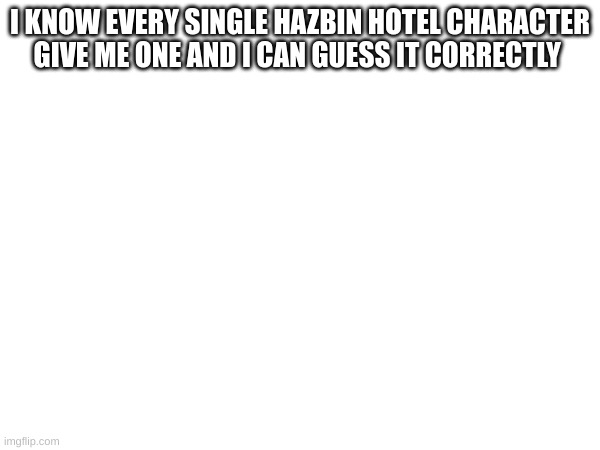 , | I KNOW EVERY SINGLE HAZBIN HOTEL CHARACTER GIVE ME ONE AND I CAN GUESS IT CORRECTLY | image tagged in m | made w/ Imgflip meme maker