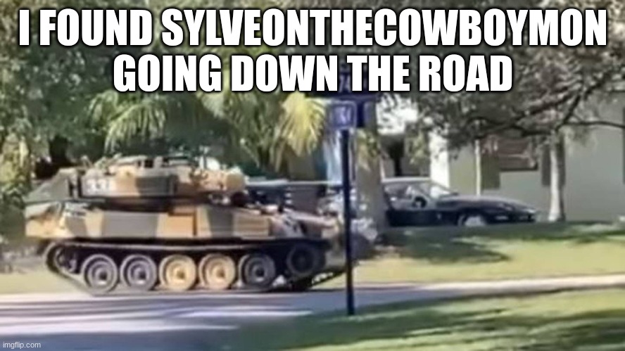 / | I FOUND SYLVEONTHECOWBOYMON GOING DOWN THE ROAD | image tagged in tank | made w/ Imgflip meme maker