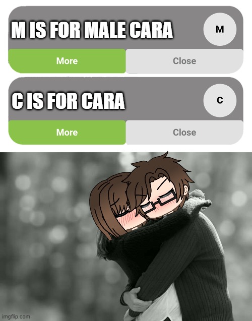 Male Cara if the letters C and M pop up. He kisses Cara. | M IS FOR MALE CARA; C IS FOR CARA | image tagged in pop up school 2,pus2,x is for x,male cara,cara,kissing | made w/ Imgflip meme maker