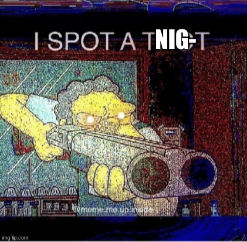i spot a nig- | NIG- | image tagged in i spot a thot,racist,racism | made w/ Imgflip meme maker